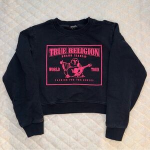 True Religion Black and Pink Women's Cropped Sweatshirt